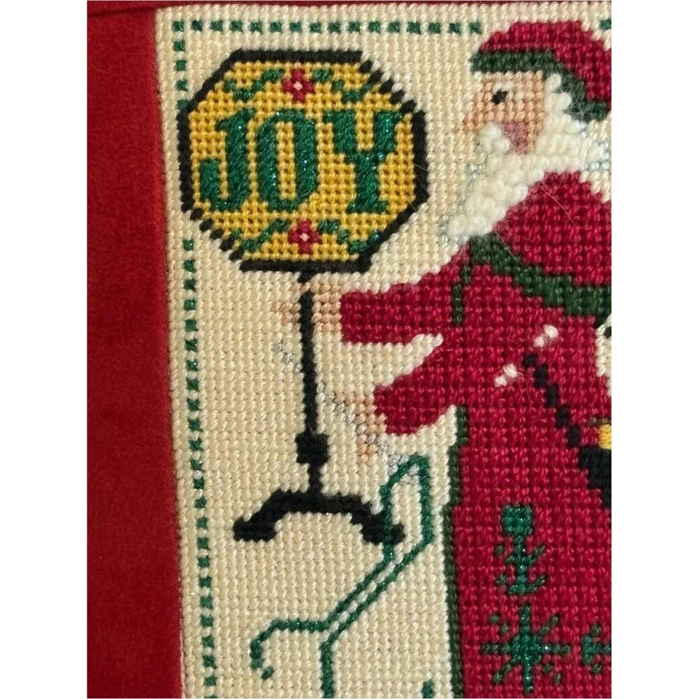 Vtg Set Of 2 Prairie Schooler Cross Stitch Christmas Pillows Small 8” Santa EUC